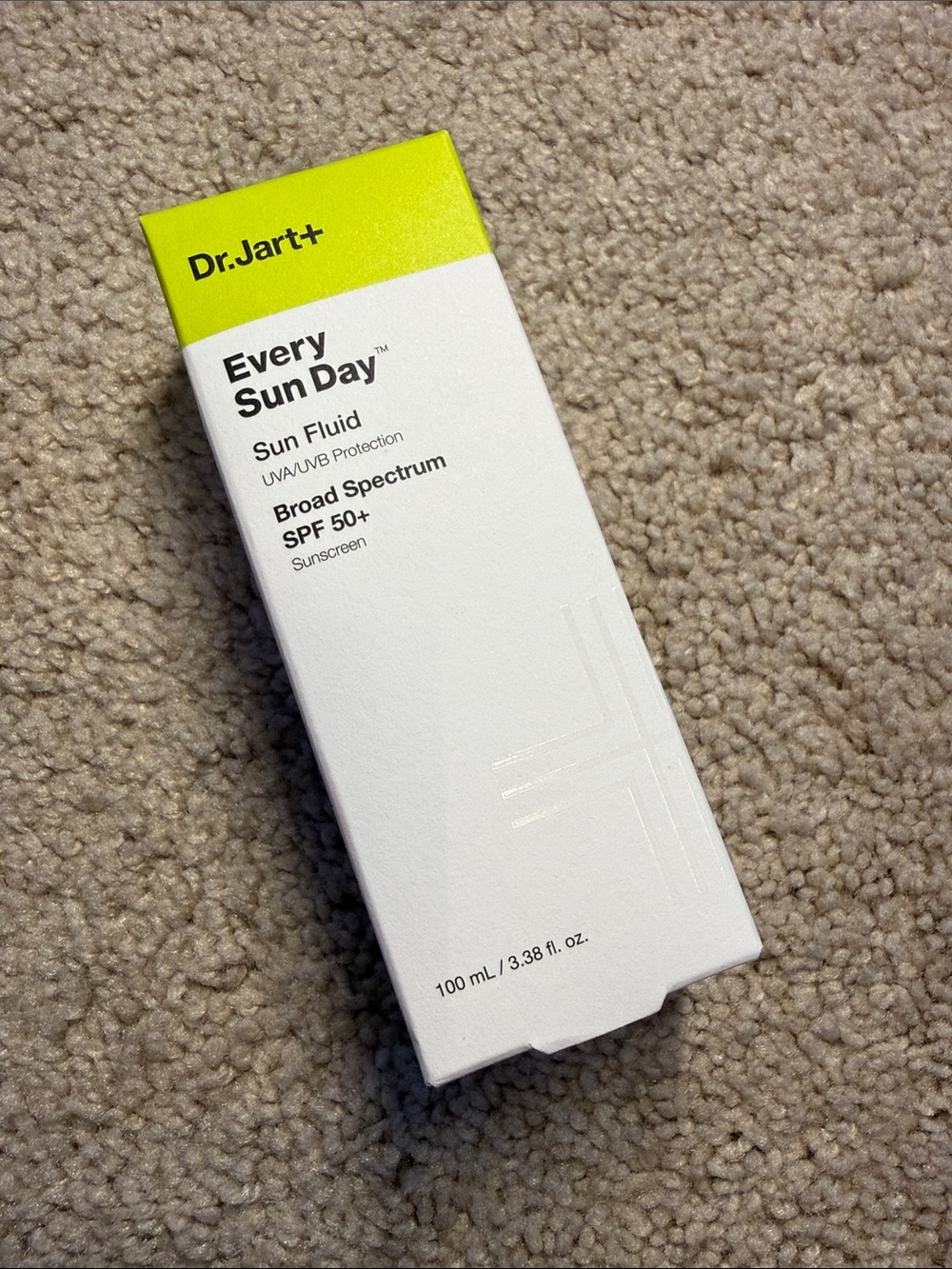 NIB! Dr. Jart Every Sun Day Sun Fluid SPF 50+ Broad Spectrum - White/Neon Yellow